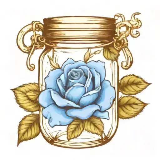 A blue rose inside a sealed mason jar tattoo design idea