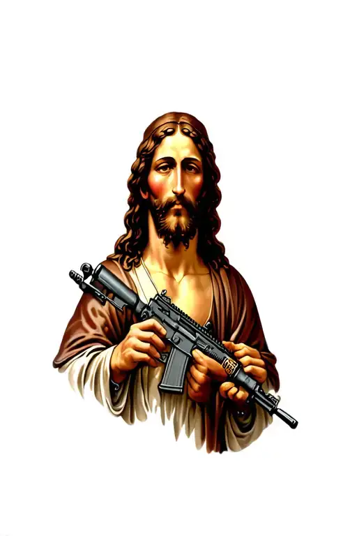 jesus with an m16 tattoo design idea