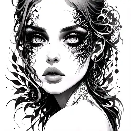 A tattoo blending eroticism and nihilism, with dark and sensual imagery symbolizing the duality of pleasure and emptiness in a cyberpunk aesthetic tattoo design idea