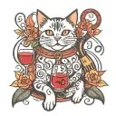 cat wine music notes tattoo design idea