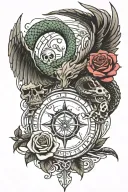 big wing for all tattoos, water, rose and snake ouroboros with signs tattoo design idea