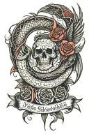 big wing for all tattoos, water, rose and snake ouroboros with signs tattoo design idea
