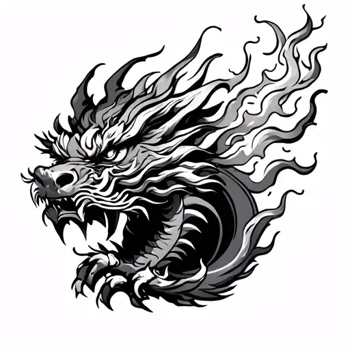 foo dog fighting dragon breathing fire tattoo design idea