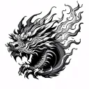foo dog fighting dragon breathing fire tattoo design idea