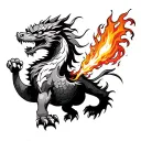 foo dog fighting dragon breathing fire tattoo design idea