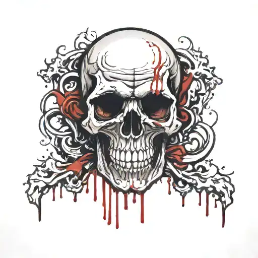 skull facing forward with blood dripping from it tattoo design idea