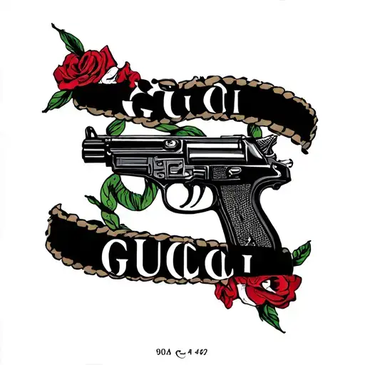Gucci print with AK, GA, 907, 478 tattoo design idea