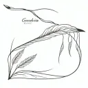 A crane's feather with the text "goodbye, see you in spring" in a simple tattoo style and only black tattoo design idea