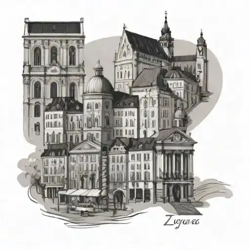 zagreb city famouse buildings tattoo design idea