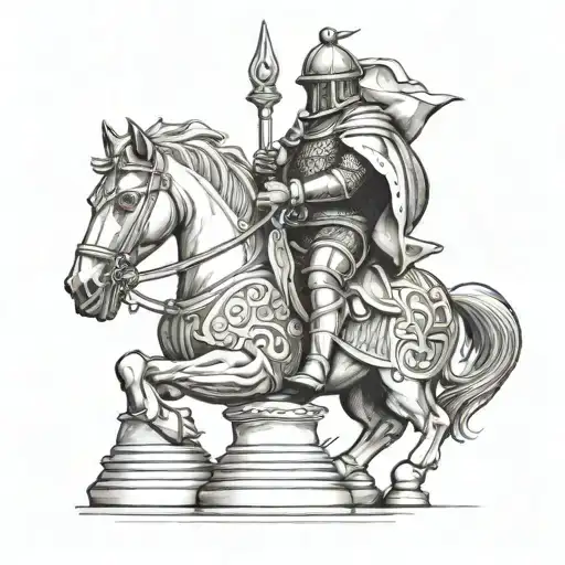 chess piece knight riding tattoo design idea