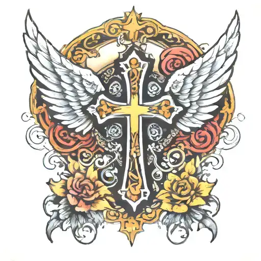 wings and cross tattoo tattoo design idea