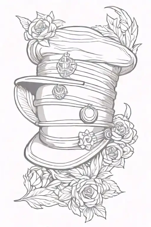 A sketch style tattoo of a nurse's cap with a subtle martial arts motif, showcasing your dedication to your occupation and martial arts tattoo design idea