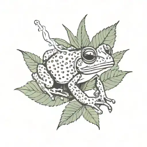 stippled frog smoking weed leaf tattoo design idea