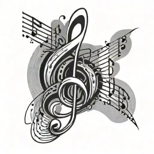 C Clef music with sound waves forming tattoo design idea