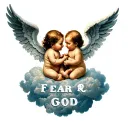 "FEAR GOD" "FEAR GOD" clouds surrounding 2 baby angel tattoo design idea