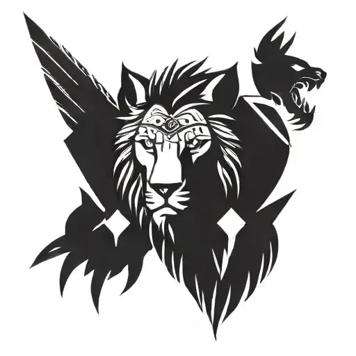 Lion and a Wolf and an Owl on armor tattoo Featuring native American Knot Tattoo tattoo design idea