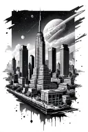 houston space city skyline in the background tattoo design idea