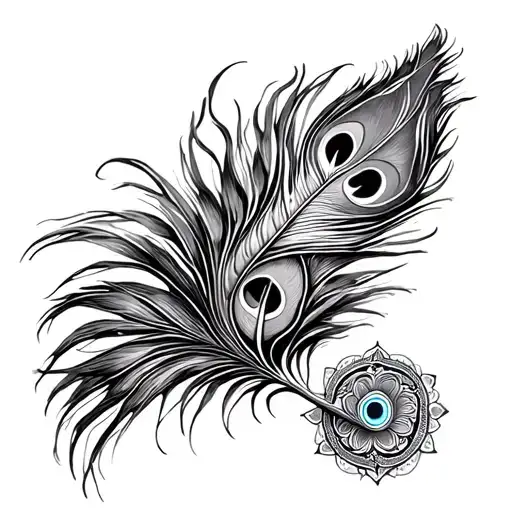 conch peacock feather and chakra tattoo design idea