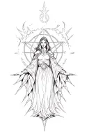 Dark fantasy sorceress pentagram spell casting effects tattoo design idea
