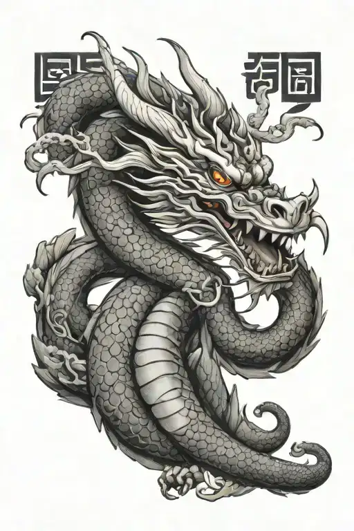 dragon in irezumi made black and grey tattoo design idea