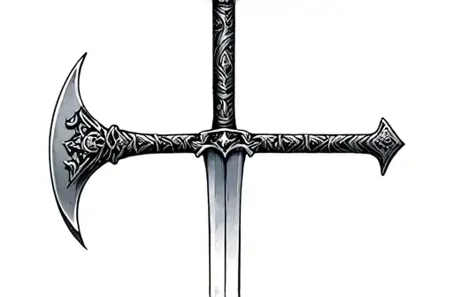 "roman sword with irish axe " tattoo design idea