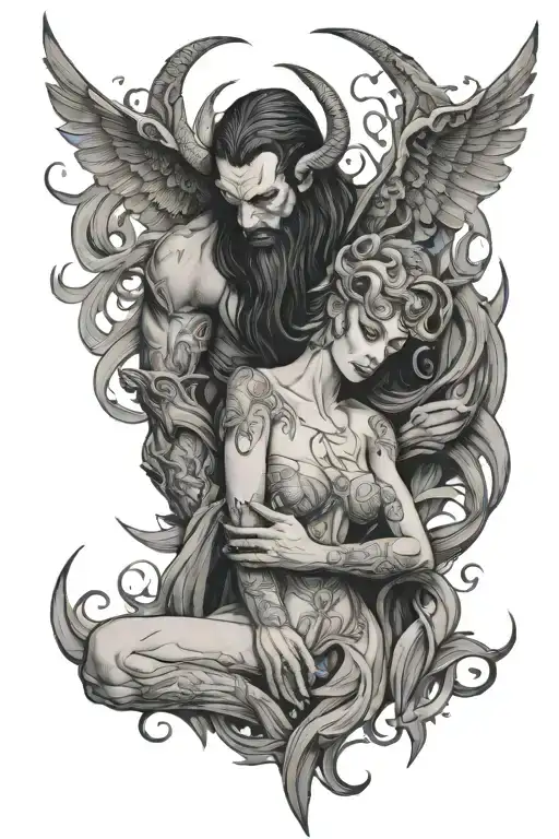 Lucifer embracing Lilith tattoo design idea