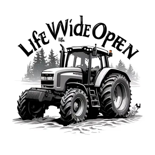 represent farming with a tractor, and have fishing, snowmobiling and the quote life wide open tattoo design idea