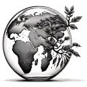 glass bottle with Africa inside, a tree growing out off the bottle with all the other continents as leaves tattoo design idea