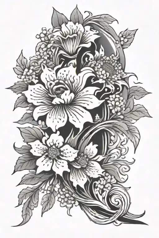 japanese style flower arm sleeve tattoo design idea
