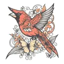 Cardinal and butterfly flying tattoo design idea