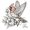 Cardinal and butterfly flying tattoo design idea