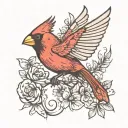 Cardinal and butterfly flying tattoo design idea