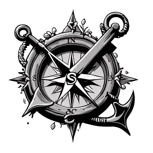 broken compass and anchor cross with crucifix surrounded tattoo design idea