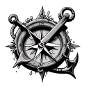 broken compass and anchor cross with crucifix surrounded tattoo design idea