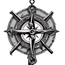 broken compass and anchor cross with crucifix surrounded tattoo design idea