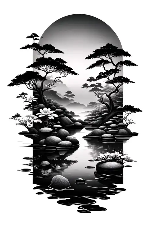 zen garden scene tattoo design idea