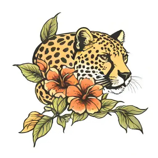 cheetah and hibiscus flower intertwined tattoo design idea