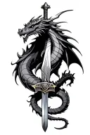medieval dragon wrapped around a knights sword tattoo design idea