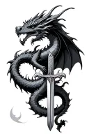 medieval dragon wrapped around a knights sword tattoo design idea