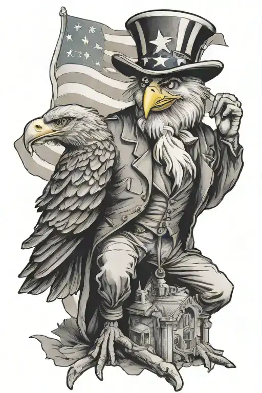 Uncle Sam with eagle perched tattoo design idea