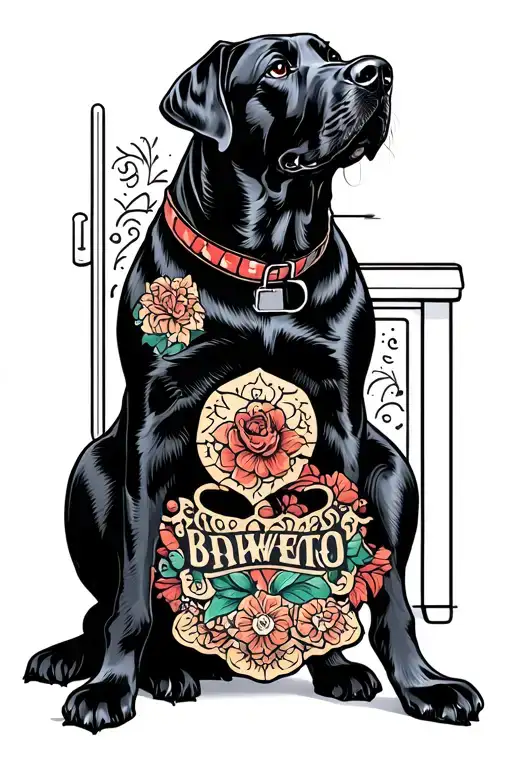 black lab sitting tattoo design idea