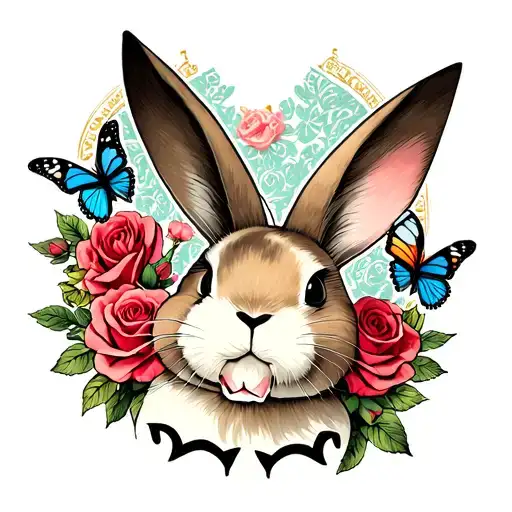  playboy bunny logo with roses and butterflies incorporated  tattoo design idea