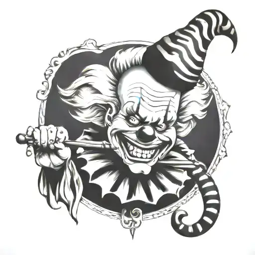 Art the clown holding horn tattoo design idea
