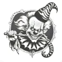 Art the clown holding horn tattoo design idea