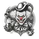 Art the clown holding horn tattoo design idea