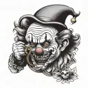 Art the clown holding horn tattoo design idea