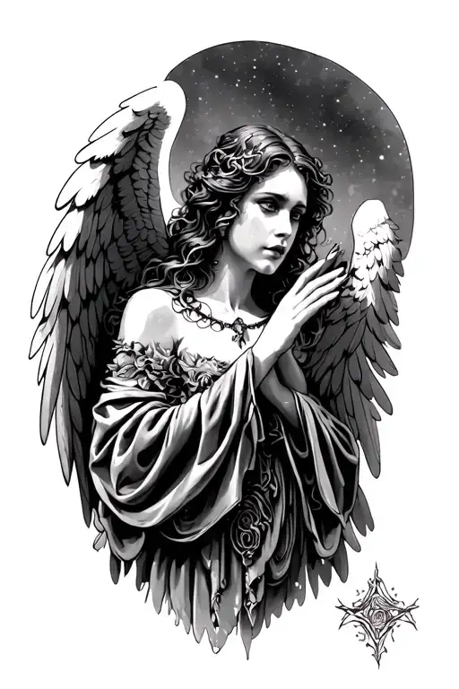 gothic angel watching tattoo design idea