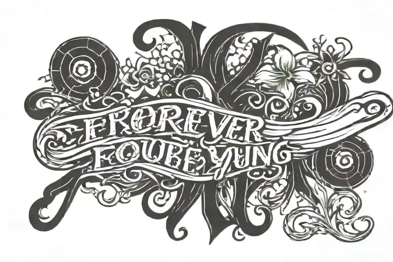 the inscription "forever young" in the style of need for speed tattoo design idea