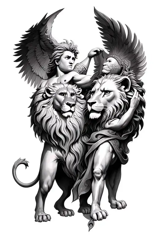 lion and god atlas holding tattoo design idea
