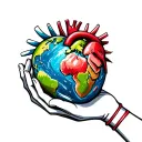 human heart made infinity symbol hand holding the earth tattoo design idea